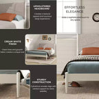 Letto a piattaforma in legno di gomma imbottito – Bianco crema, Queen, Non necessita di rete a molle