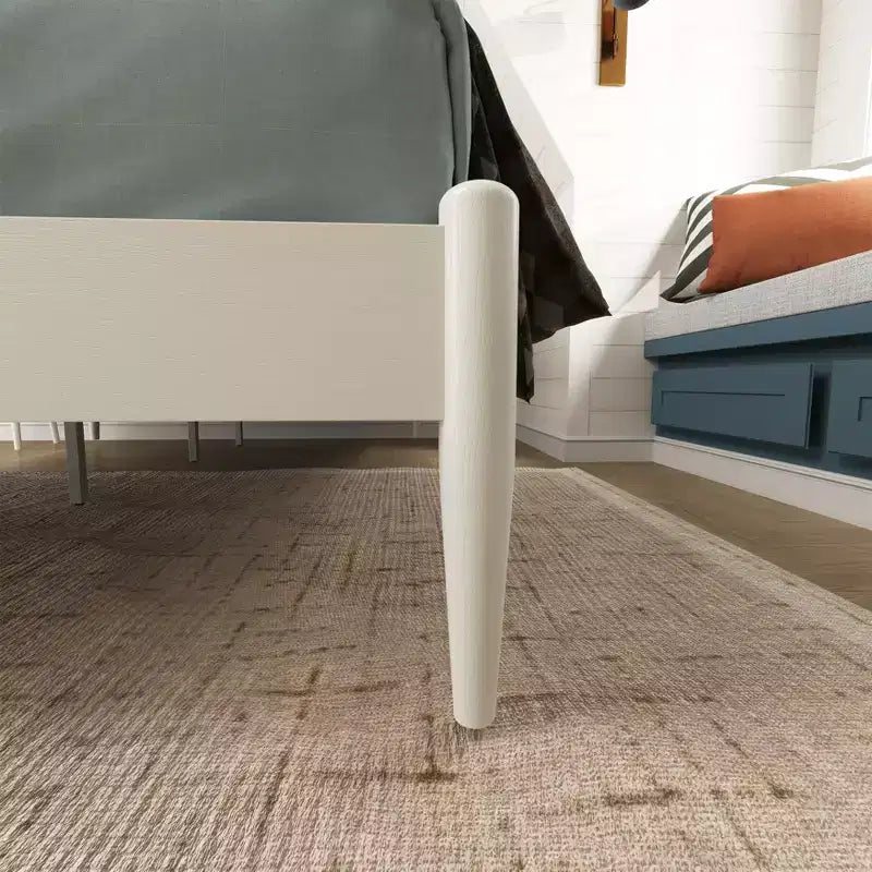 Letto a piattaforma in legno di gomma imbottito – Bianco crema, Queen, Non necessita di rete a molle