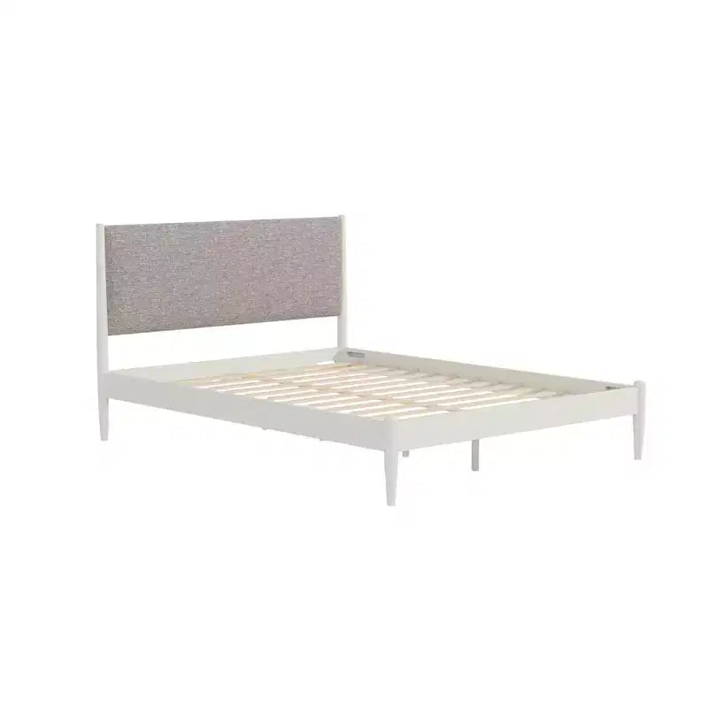 Letto a piattaforma in legno di gomma imbottito – Bianco crema, Queen, Non necessita di rete a molle