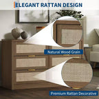 Comò a 6 cassetti per camera da letto, cassettiera in rattan con maniglia dorata, organizer cassettiera da 134 cm, tavolino consolle per ingresso