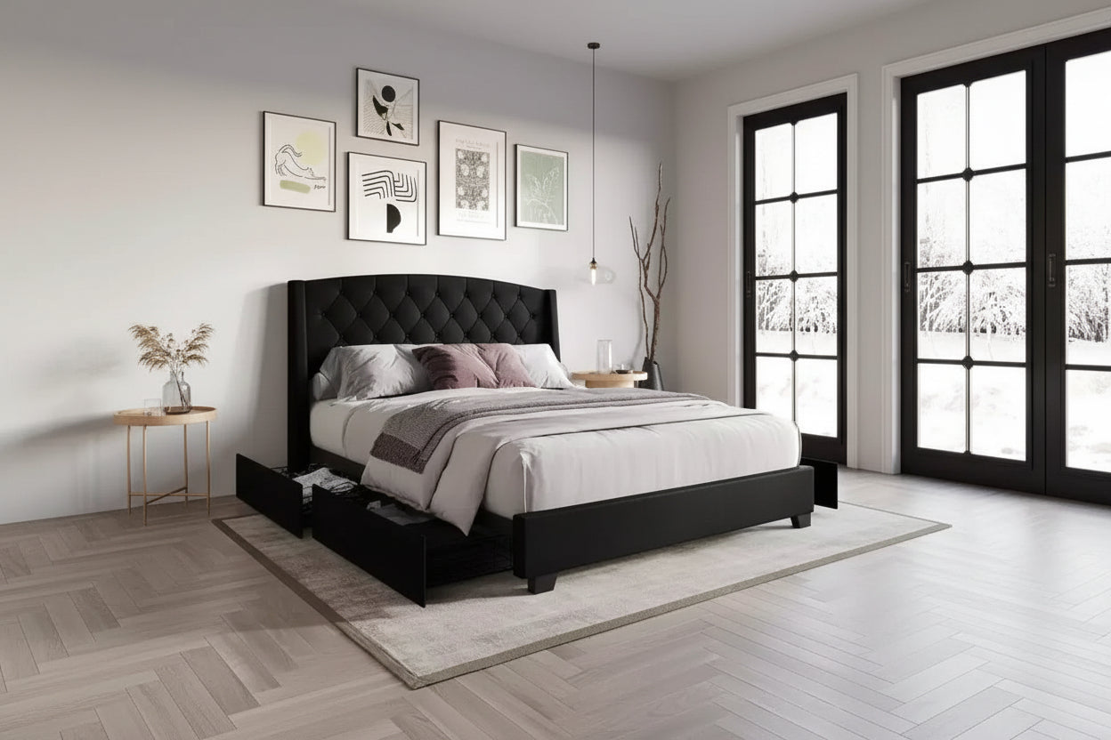 ChaletPosh Velvet Platform Bed with Storage