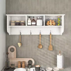 MAYEERTY Coat Rack White Entryway Wall Mounted with 4 Dual Hooks Living Room Wooden Storage Shelf