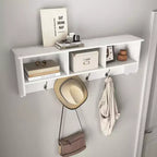 Appendiabiti a Muro con 4 Ganci Doppi e Mensola in Legno – Bianco, Ingresso