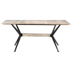 vidaXL Dining Table Natural Wood Solid Mango Wood, Powder-Coated Steel - White