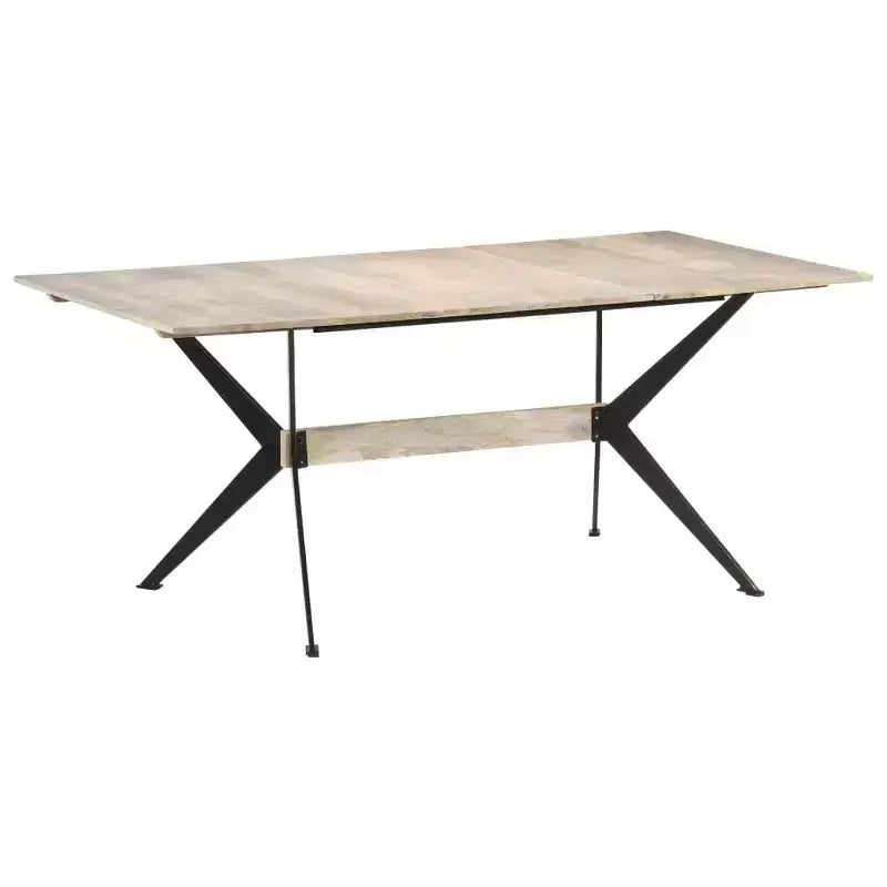 Tavolo da Pranzo in Legno Massello di Mango – Gambe a X in Acciaio Verniciato a Polvere, Venatura Naturale, Bianco