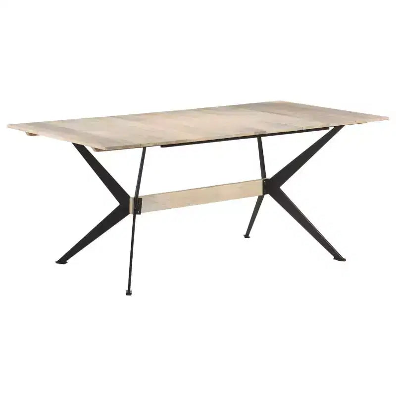 Tavolo da Pranzo in Legno Massello di Mango – Gambe a X in Acciaio Verniciato a Polvere, Venatura Naturale, Bianco