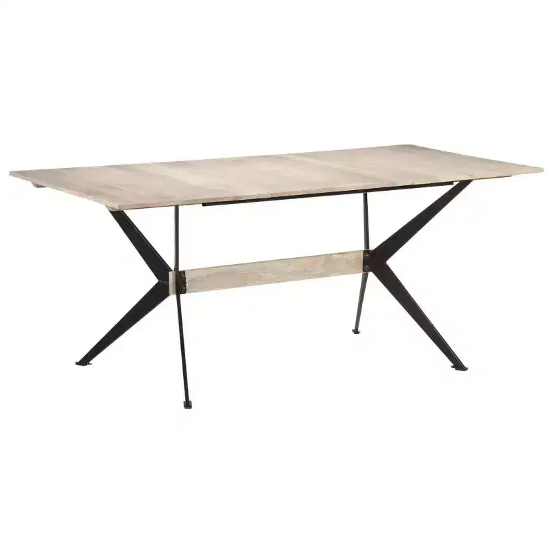 Tavolo da Pranzo in Legno Massello di Mango – Gambe a X in Acciaio Verniciato a Polvere, Venatura Naturale, Bianco