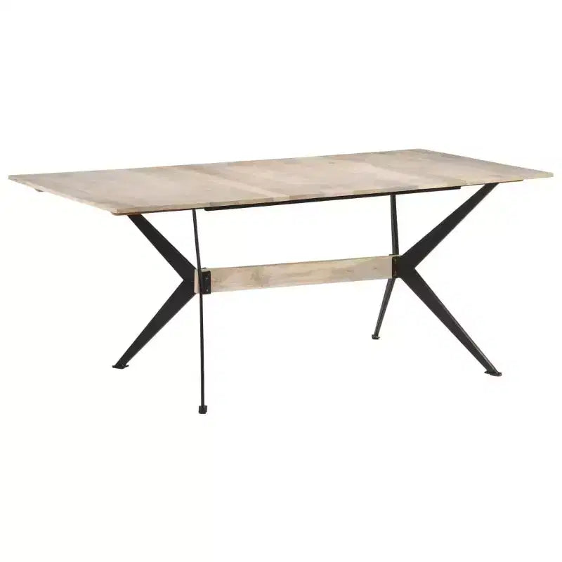 Tavolo da Pranzo in Legno Massello di Mango – Gambe a X in Acciaio Verniciato a Polvere, Venatura Naturale, Bianco
