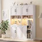 Dispensa da Cucina Alta 180 cm con Supporto per Microonde e Luci a LED, Credenza, Armadio Stretto in Legno per Sale da Pranzo, Appartamenti, Bianco