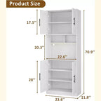 Dispensa da Cucina Alta 180 cm con Supporto per Microonde e Luci a LED, Credenza, Armadio Stretto in Legno per Sale da Pranzo, Appartamenti, Bianco