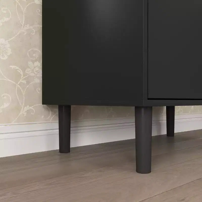 Libreria Alta con Ante in Vetro Temperato – Mobiletto Nero in MDF a 4 Ante, Altezza 160 cm