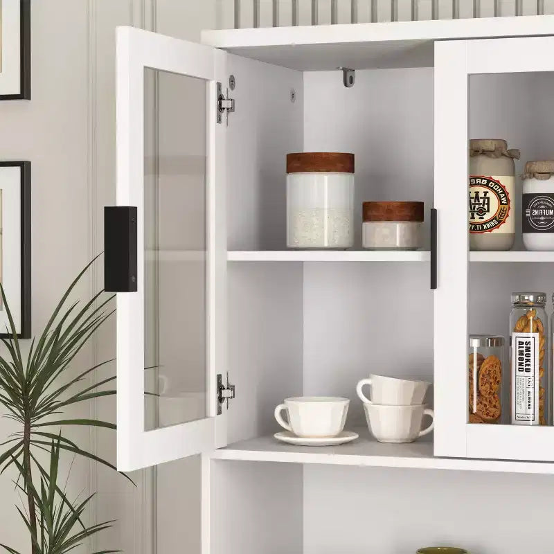 Libreria Alta con Ante in Vetro Temperato – Mobiletto Nero in MDF a 4 Ante, Altezza 160 cm