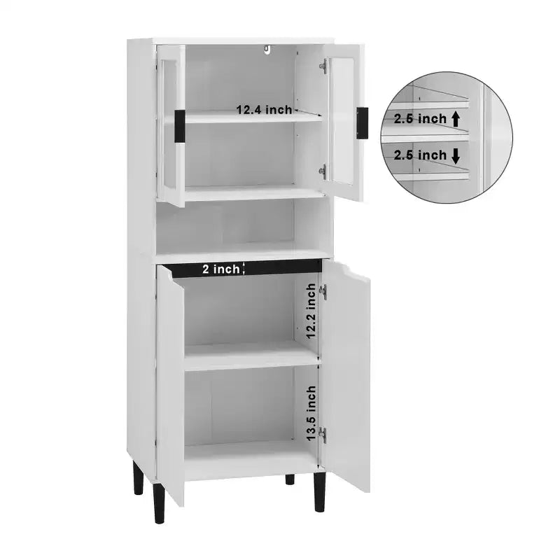 Libreria Alta con Ante in Vetro Temperato – Mobiletto Nero in MDF a 4 Ante, Altezza 160 cm