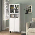 Libreria Alta con Ante in Vetro Temperato – Mobiletto Nero in MDF a 4 Ante, Altezza 160 cm