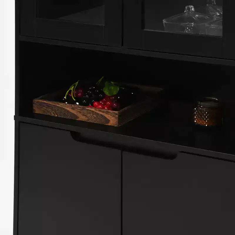 Libreria Alta con Ante in Vetro Temperato – Mobiletto Nero in MDF a 4 Ante, Altezza 160 cm