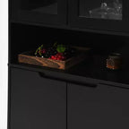 Libreria Alta con Ante in Vetro Temperato – Mobiletto Nero in MDF a 4 Ante, Altezza 160 cm