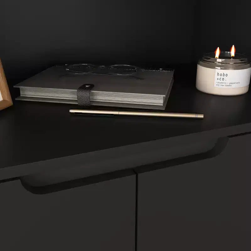 Libreria Alta con Ante in Vetro Temperato – Mobiletto Nero in MDF a 4 Ante, Altezza 160 cm