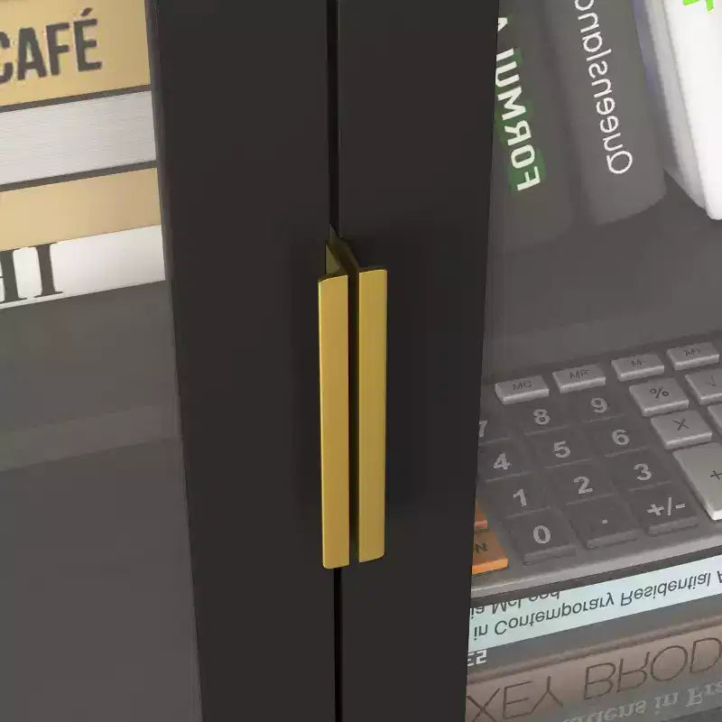 Libreria Alta con Ante in Vetro Temperato – Mobiletto Nero in MDF a 4 Ante, Altezza 160 cm