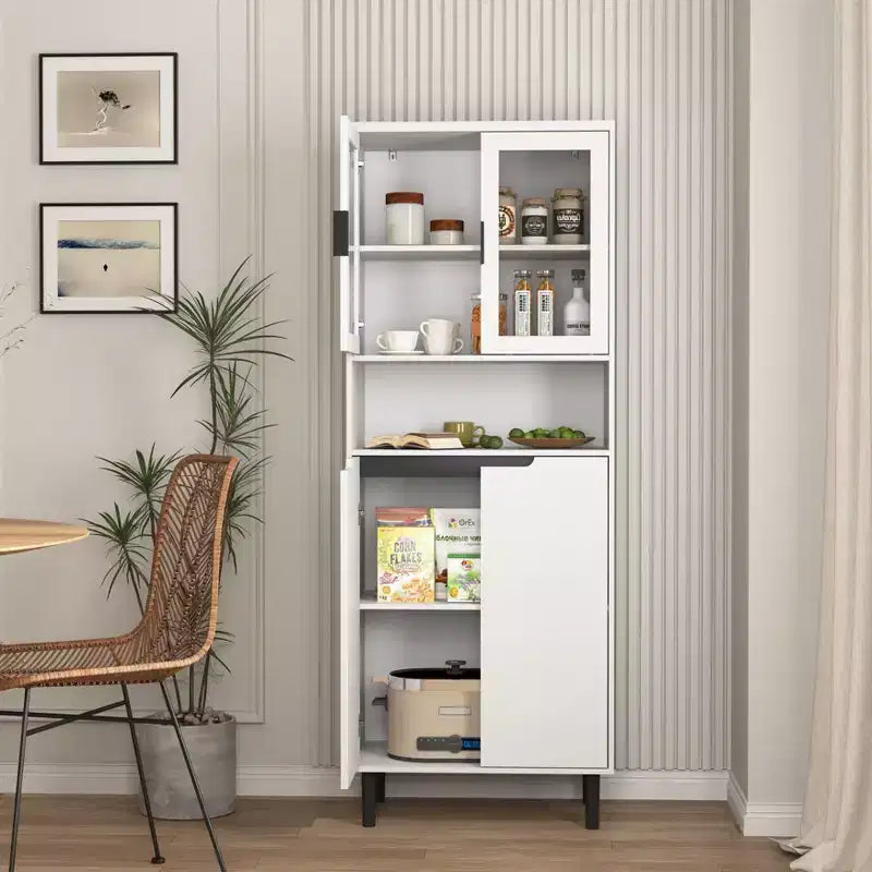 Libreria Alta con Ante in Vetro Temperato – Mobiletto Nero in MDF a 4 Ante, Altezza 160 cm