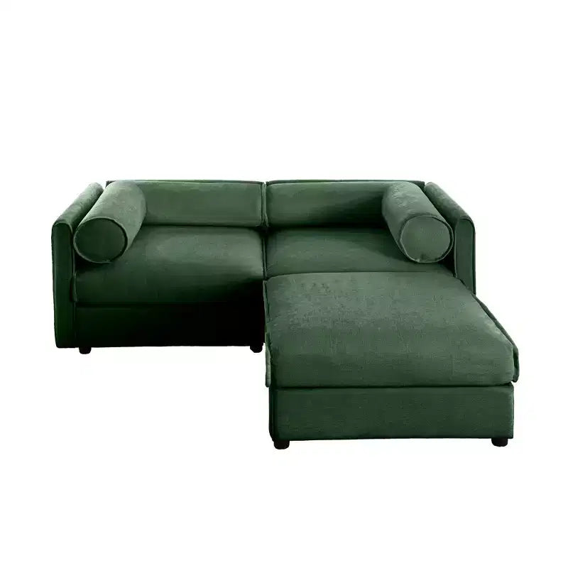 Elegante divano a 2 posti in ciniglia bianca con contenitore pouf, schienale e braccioli cilindrici