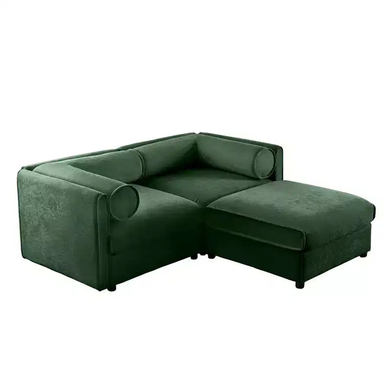 Elegante divano a 2 posti in ciniglia bianca con contenitore pouf, schienale e braccioli cilindrici