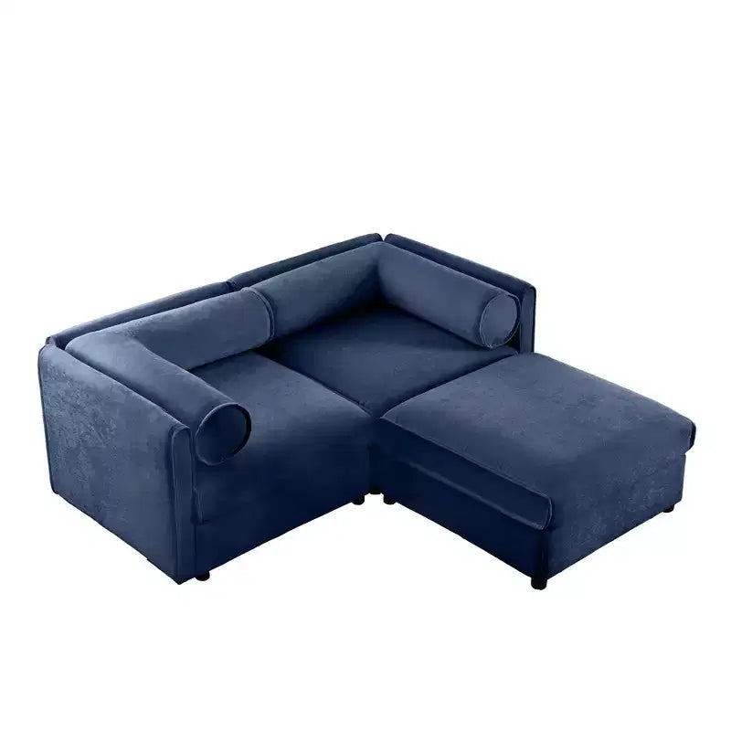 Elegante divano a 2 posti in ciniglia bianca con contenitore pouf, schienale e braccioli cilindrici