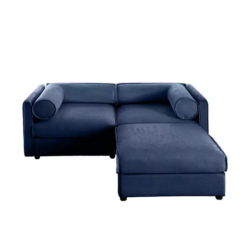 Elegante divano a 2 posti in ciniglia bianca con contenitore pouf, schienale e braccioli cilindrici