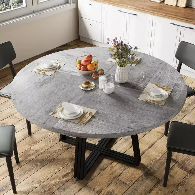 Tavolo da pranzo rotondo per 4-6 persone, Tavolo da cucina in stile rustico da 42 pollici con contenitore, Tavoli da pranzo circolari per cucina, sala da pranzo, soggiorno, sala riunioni, appartamento