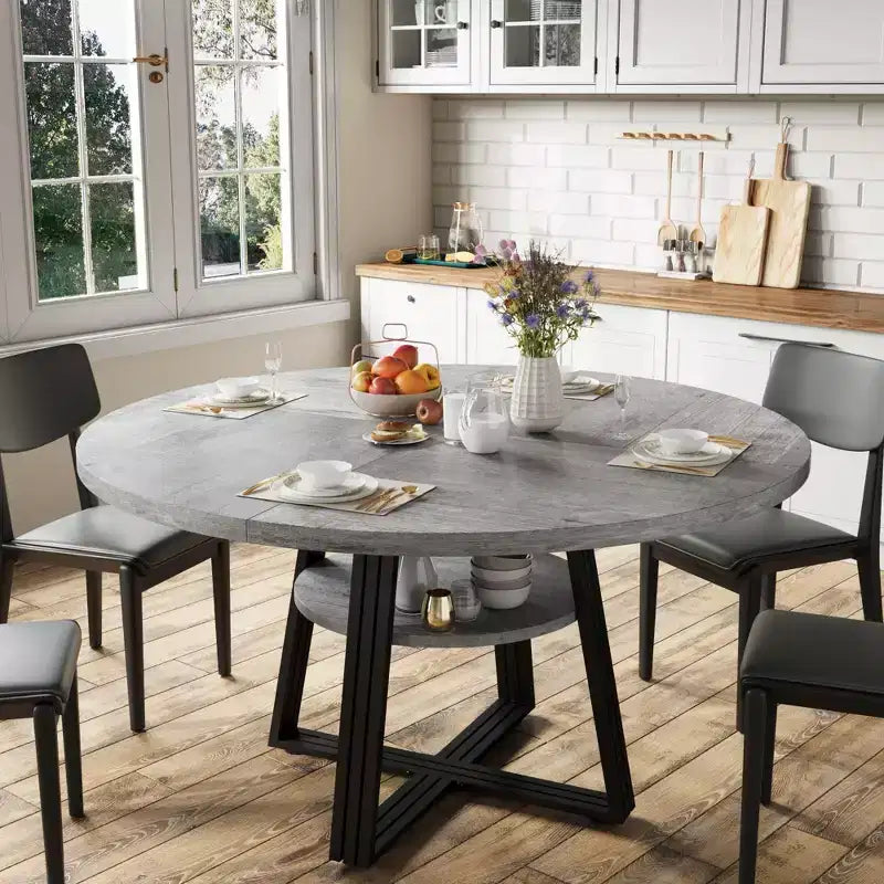 Tavolo da pranzo rotondo per 4-6 persone, Tavolo da cucina in stile rustico da 42 pollici con contenitore, Tavoli da pranzo circolari per cucina, sala da pranzo, soggiorno, sala riunioni, appartamento
