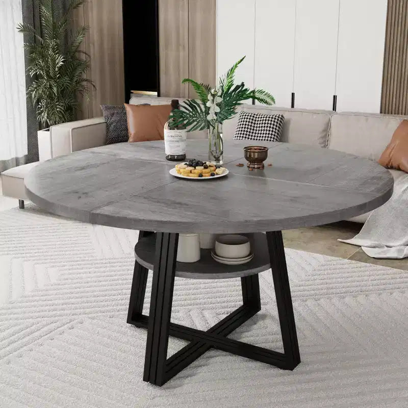 Tavolo da pranzo rotondo per 4-6 persone, Tavolo da cucina in stile rustico da 42 pollici con contenitore, Tavoli da pranzo circolari per cucina, sala da pranzo, soggiorno, sala riunioni, appartamento
