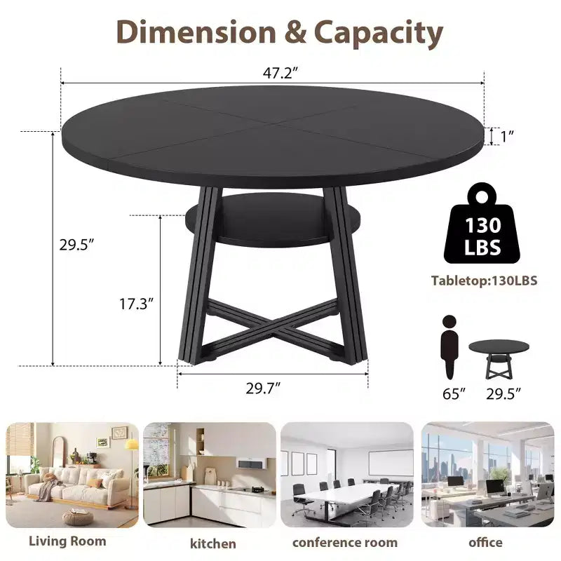 Tavolo da pranzo rotondo per 4-6 persone, Tavolo da cucina in stile rustico da 42 pollici con contenitore, Tavoli da pranzo circolari per cucina, sala da pranzo, soggiorno, sala riunioni, appartamento