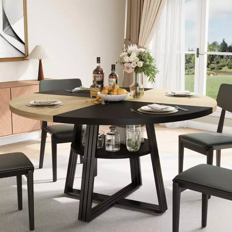 Tavolo da pranzo rotondo per 4-6 persone, Tavolo da cucina in stile rustico da 42 pollici con contenitore, Tavoli da pranzo circolari per cucina, sala da pranzo, soggiorno, sala riunioni, appartamento