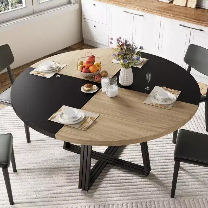 Tavolo da pranzo rotondo per 4-6 persone, Tavolo da cucina in stile rustico da 42 pollici con contenitore, Tavoli da pranzo circolari per cucina, sala da pranzo, soggiorno, sala riunioni, appartamento
