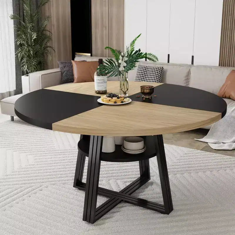 Tavolo da pranzo rotondo per 4-6 persone, Tavolo da cucina in stile rustico da 42 pollici con contenitore, Tavoli da pranzo circolari per cucina, sala da pranzo, soggiorno, sala riunioni, appartamento