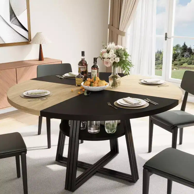 Tavolo da pranzo rotondo per 4-6 persone, Tavolo da cucina in stile rustico da 42 pollici con contenitore, Tavoli da pranzo circolari per cucina, sala da pranzo, soggiorno, sala riunioni, appartamento
