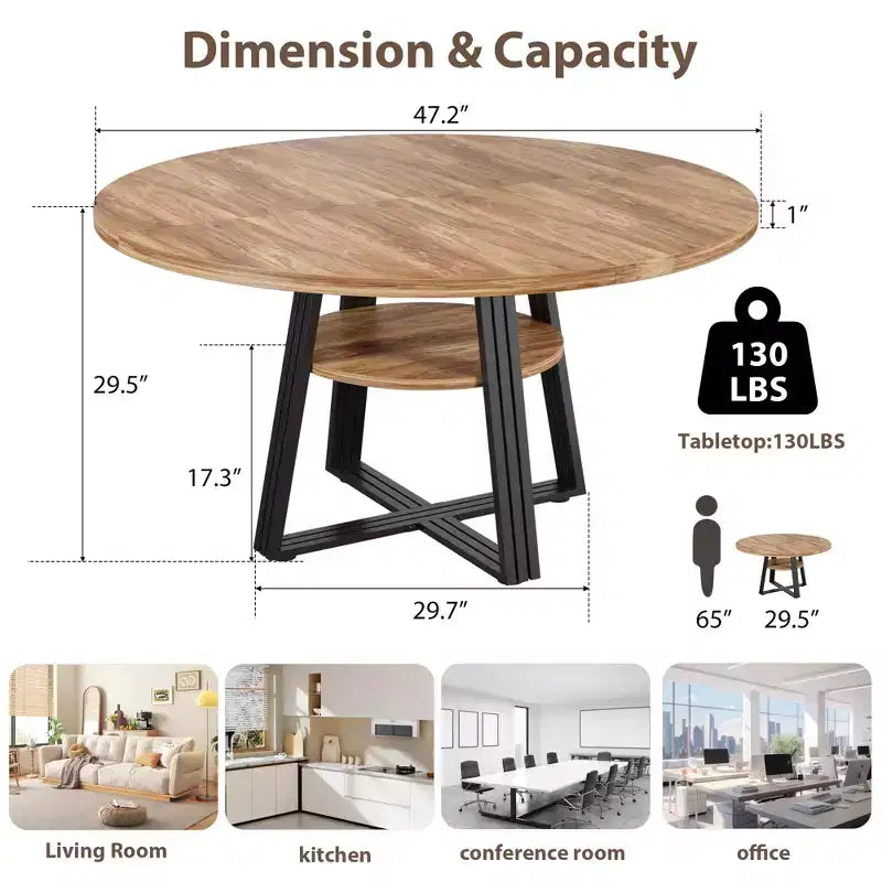 Tavolo da pranzo rotondo per 4-6 persone, Tavolo da cucina in stile rustico da 42 pollici con contenitore, Tavoli da pranzo circolari per cucina, sala da pranzo, soggiorno, sala riunioni, appartamento