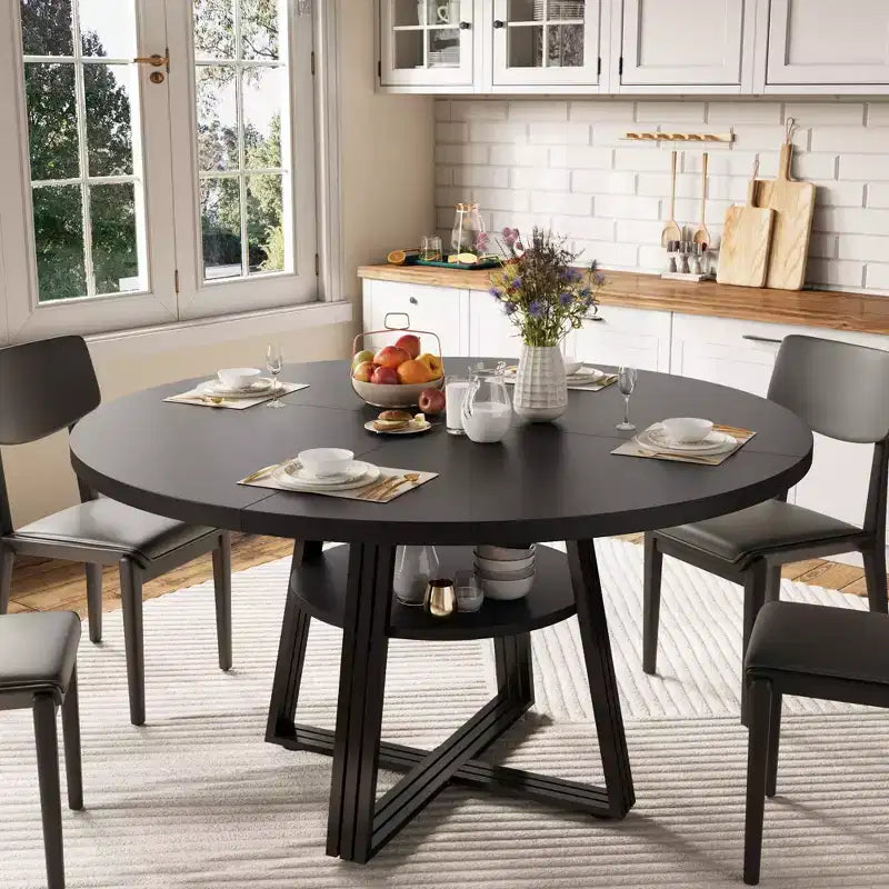 Tavolo da pranzo rotondo per 4-6 persone, Tavolo da cucina in stile rustico da 42 pollici con contenitore, Tavoli da pranzo circolari per cucina, sala da pranzo, soggiorno, sala riunioni, appartamento