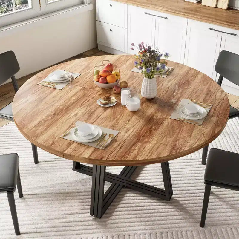 Tavolo da pranzo rotondo per 4-6 persone, Tavolo da cucina in stile rustico da 42 pollici con contenitore, Tavoli da pranzo circolari per cucina, sala da pranzo, soggiorno, sala riunioni, appartamento