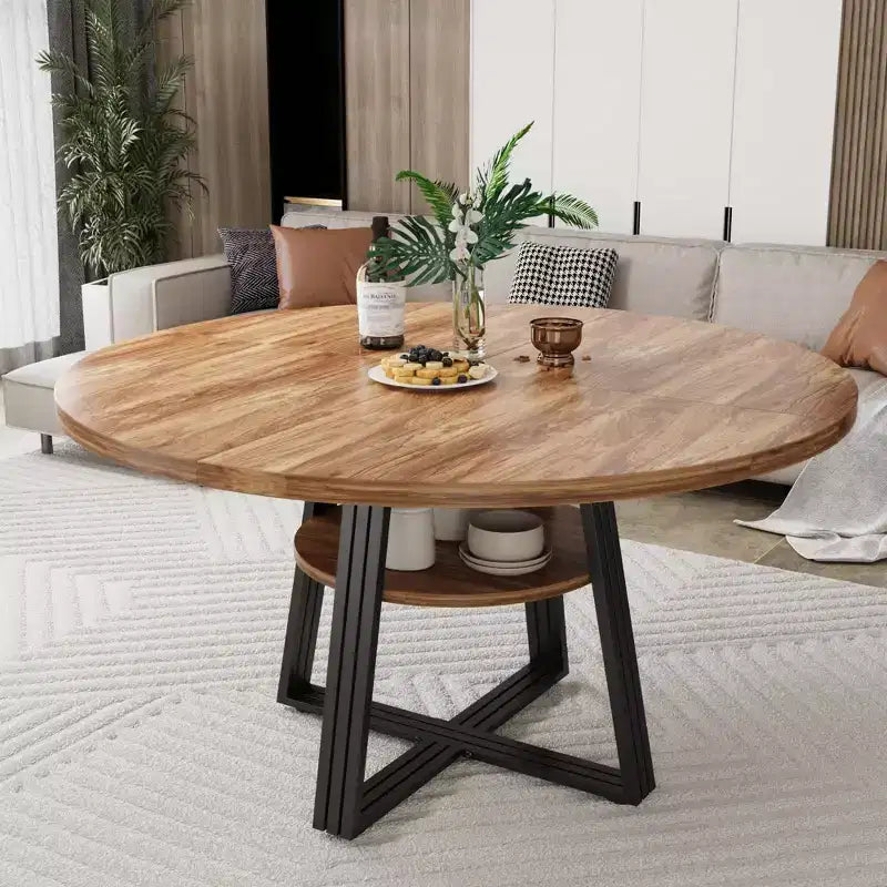 Tavolo da pranzo rotondo per 4-6 persone, Tavolo da cucina in stile rustico da 42 pollici con contenitore, Tavoli da pranzo circolari per cucina, sala da pranzo, soggiorno, sala riunioni, appartamento