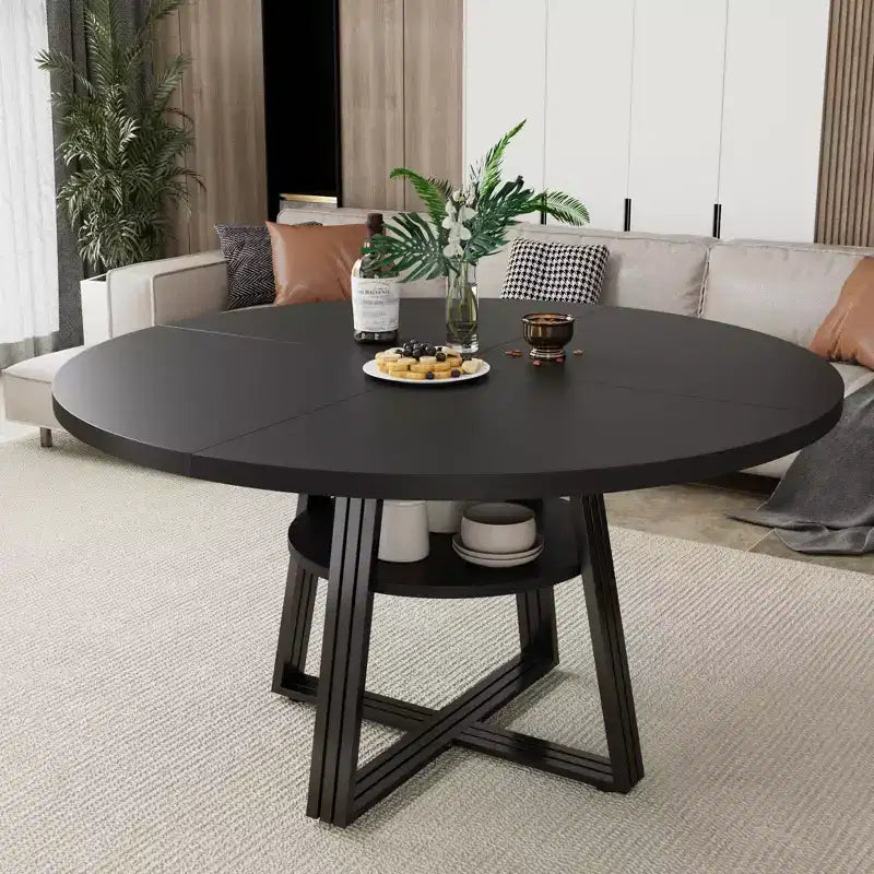 Tavolo da pranzo rotondo per 4-6 persone, Tavolo da cucina in stile rustico da 42 pollici con contenitore, Tavoli da pranzo circolari per cucina, sala da pranzo, soggiorno, sala riunioni, appartamento