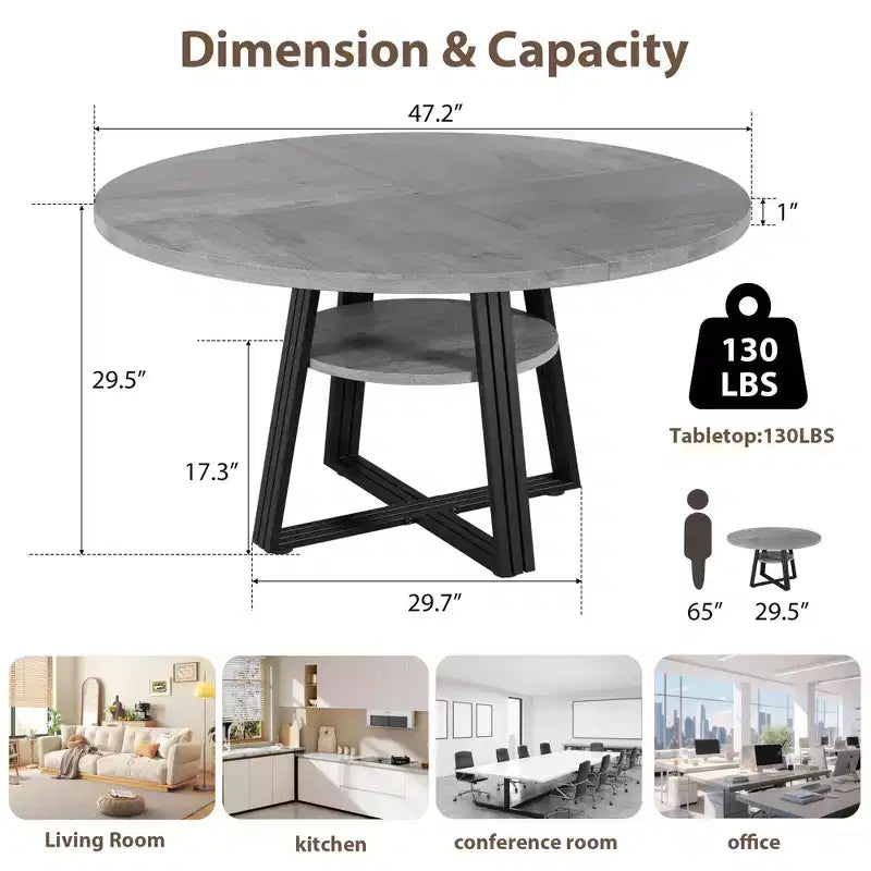 Tavolo da pranzo rotondo per 4-6 persone, Tavolo da cucina in stile rustico da 42 pollici con contenitore, Tavoli da pranzo circolari per cucina, sala da pranzo, soggiorno, sala riunioni, appartamento
