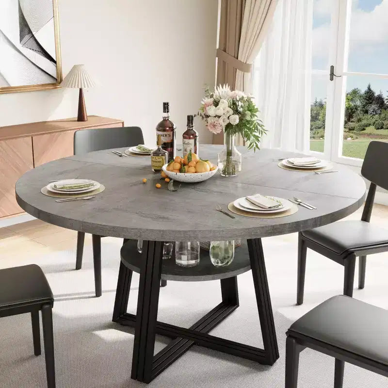 Tavolo da pranzo rotondo per 4-6 persone, Tavolo da cucina in stile rustico da 42 pollici con contenitore, Tavoli da pranzo circolari per cucina, sala da pranzo, soggiorno, sala riunioni, appartamento
