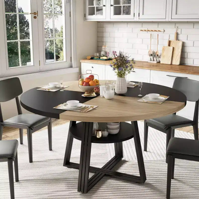 Tavolo da pranzo rotondo per 4-6 persone, Tavolo da cucina in stile rustico da 42 pollici con contenitore, Tavoli da pranzo circolari per cucina, sala da pranzo, soggiorno, sala riunioni, appartamento