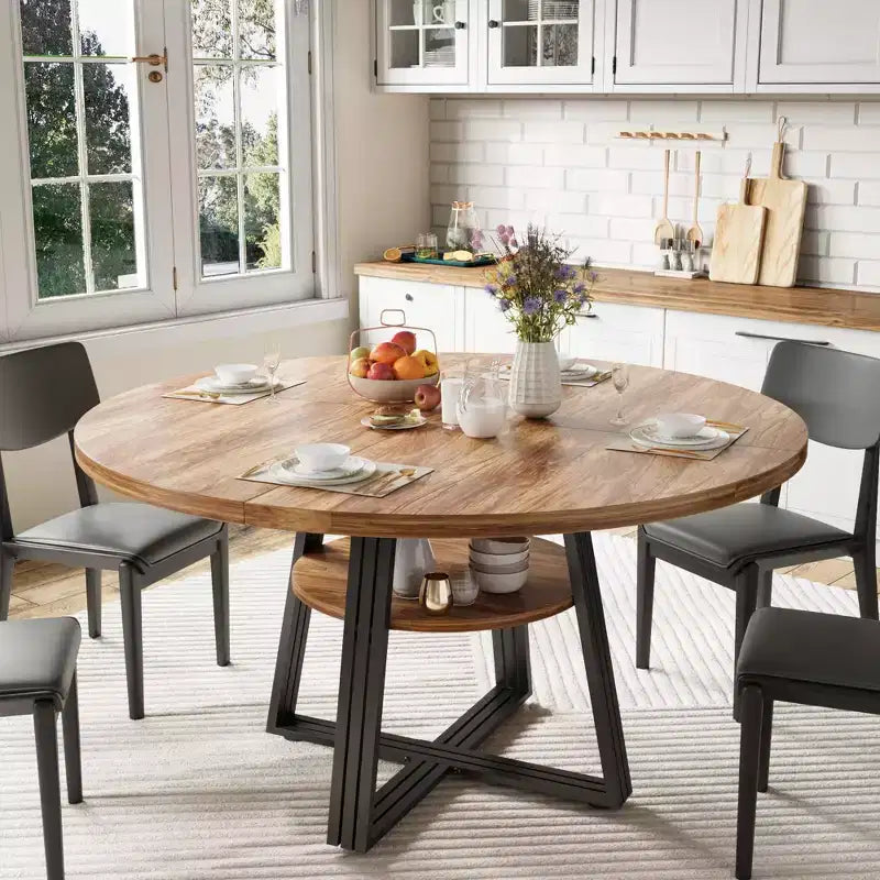 Tavolo da pranzo rotondo per 4-6 persone, Tavolo da cucina in stile rustico da 42 pollici con contenitore, Tavoli da pranzo circolari per cucina, sala da pranzo, soggiorno, sala riunioni, appartamento