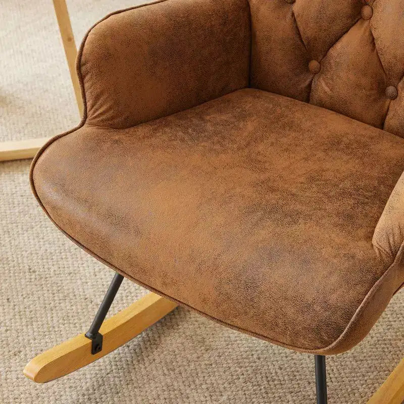 Sedia a Dondolo Imbottita – Schienale Alto, Tasche Laterali, Cuscino in Schiuma, Struttura in Legno