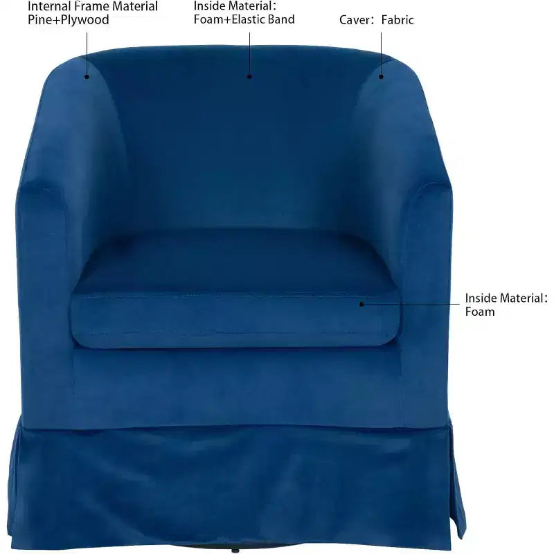Poltrona di design girevole a 360° da 27" – Cuscino in spugna, struttura in legno, blu