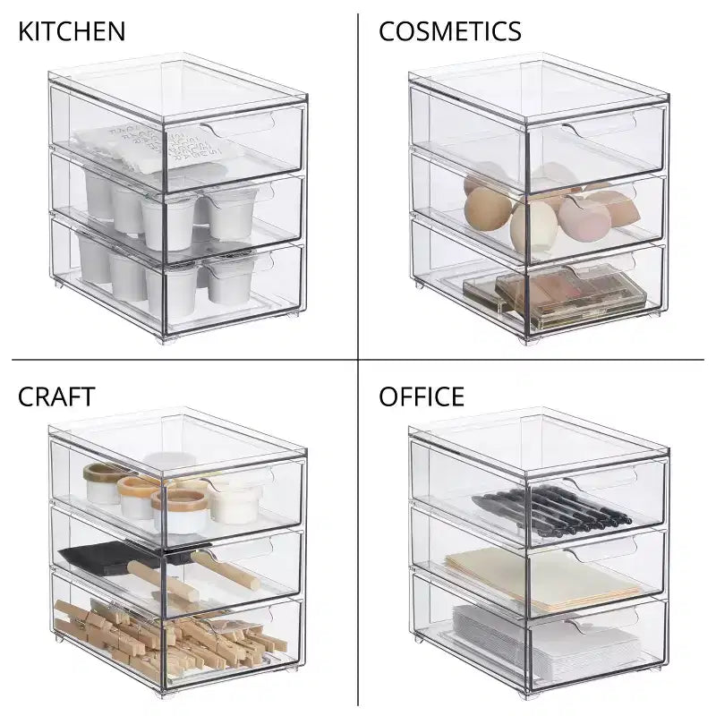 Organizzatore impilabile a 3 cassetti per cucina o dispensa