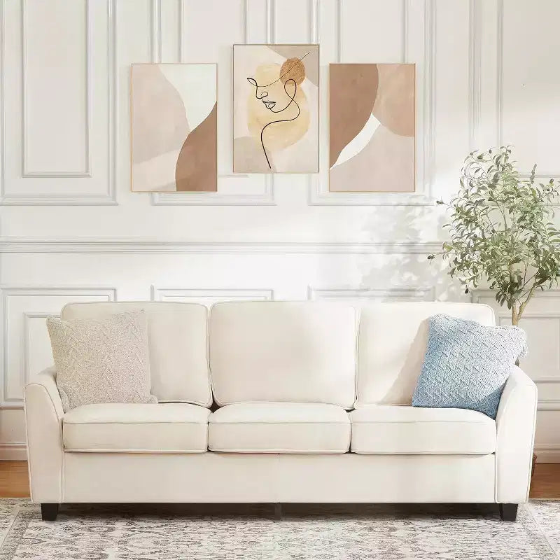 Divano a 3 posti moderno "Cloud" da 210 cm – Seduta profonda in ciniglia, rivestimento lavabile, beige