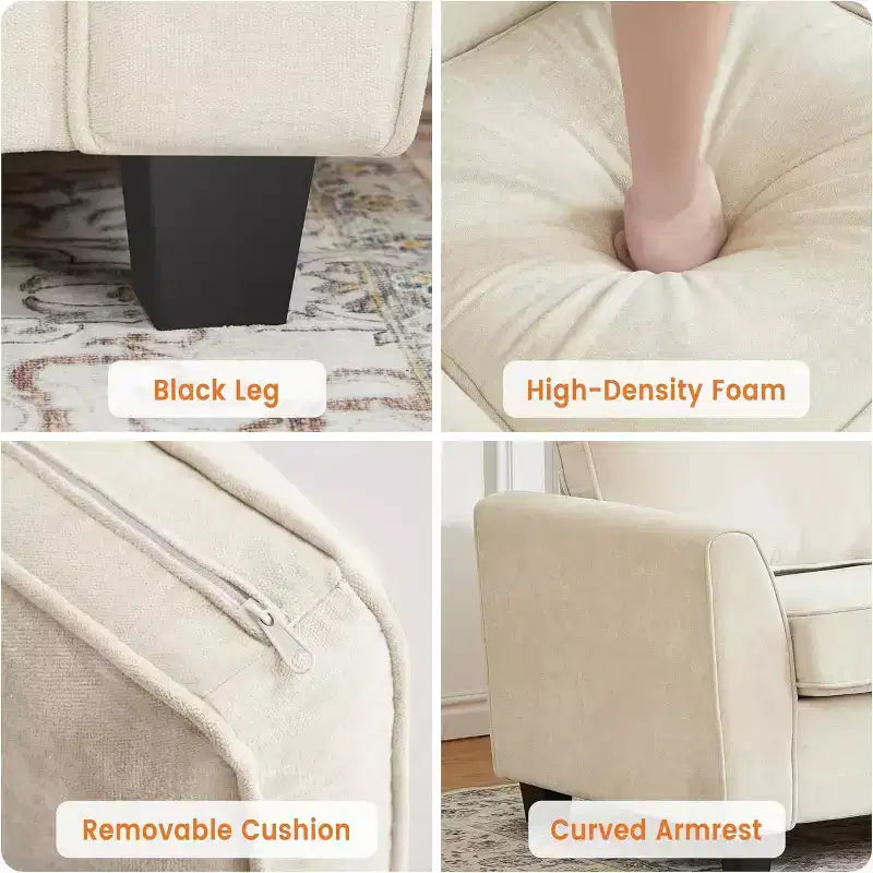 Divano a 3 posti moderno "Cloud" da 210 cm – Seduta profonda in ciniglia, rivestimento lavabile, beige