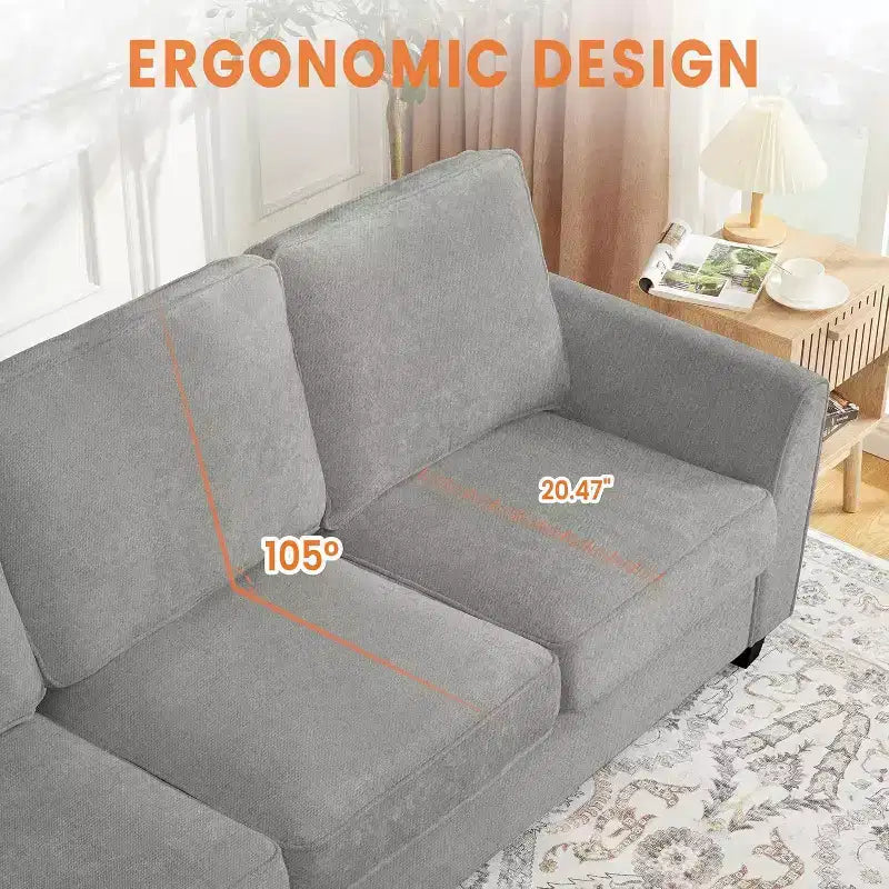 Divano a 3 posti moderno "Cloud" da 210 cm – Seduta profonda in ciniglia, rivestimento lavabile, beige